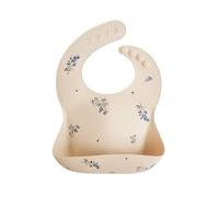 Mushie Baby Silicone Bib | Adjustable Fit Waterproof Bibs | Easy Wipe Baby Feeding Bibs | 4 Adjustable Sizes with Deep Front Pockets | 100% BPA and Phthalate Free (Lilac Flowers)