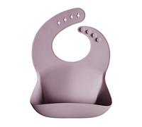 Mushie Baby Silicone Bib | Adjustable Fit Waterproof Bibs | Easy Wipe Baby Feeding Bibs | 4 Adjustable Sizes with Deep Front Pockets | 100% BPA and Phthalate Free (Pale Mauwe)