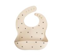 Mushie Baby Silicone Bib | Adjustable Fit Waterproof Bibs | Easy Wipe Baby Feeding Bibs | 4 Adjustable Sizes with Deep Front Pockets | 100% BPA and Phthalate Free (Black Daisy)