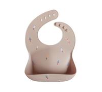 mushie Baby Silicone Bib | Adjustable Fit Waterproof Bibs | Easy Wipe Baby Feeding Bibs | 4 Adjustable Sizes with Deep Front Pockets | 100% BPA and Phthalate Free (Rocket)