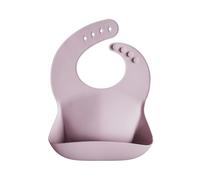 Mushie Baby Silicone Bib | Adjustable Fit Waterproof Bibs | Easy Wipe Baby Feeding Bibs | 4 Adjustable Sizes with Deep Front Pockets | 100% BPA and Phthalate Free (Pale Mauwe)