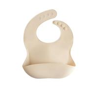 Mushie Baby Silicone Bib | Adjustable Fit Waterproof Bibs | Easy Wipe Baby Feeding Bibs | 4 Adjustable Sizes with Deep Front Pockets | 100% BPA and Phthalate Free (Shifting Sand)