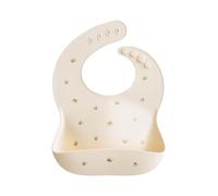 Mushie Baby Silicone Bib | Adjustable Fit Waterproof Bibs | Easy Wipe Baby Feeding Bibs | 4 Adjustable Sizes with Deep Front Pockets | 100% BPA and Phthalate Free (Crowns)