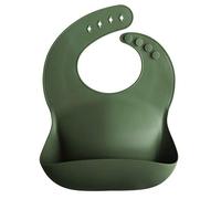 Mushie Baby Silicone Bib | Adjustable Fit Waterproof Bibs | Easy Wipe Baby Feeding Bibs | 4 Adjustable Sizes with Deep Front Pockets | 100% BPA and Phthalate Free (Forest Green)