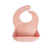 Mushie Baby Silicone Bib | Adjustable Fit Waterproof Bibs | Easy Wipe Baby Feeding Bibs | 4 Adjustable Sizes with Deep Front Pockets | 100% BPA and Phthalate Free (Powder Pink Confetti)