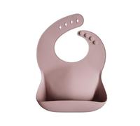 Mushie Baby Silicone Bib | Adjustable Fit Waterproof Bibs | Easy Wipe Baby Feeding Bibs | 4 Adjustable Sizes with Deep Front Pockets | 100% BPA and Phthalate Free (Warm Taupe)