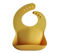 mushie Baby Silicone Bib | Adjustable Fit Waterproof Bibs | Easy Wipe Baby Feeding Bibs | 4 Adjustable Sizes with Deep Front Pockets | 100% BPA and Phthalate Free (Mineral Yellow)