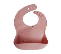Mushie Baby Silicone Bib | Adjustable Fit Waterproof Bibs | Easy Wipe Baby Feeding Bibs | 4 Adjustable Sizes with Deep Front Pockets | 100% BPA and Phthalate Free (Powder Pink Confetti)