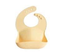 Mushie Baby Silicone Bib | Adjustable Fit Waterproof Bibs | Easy Wipe Baby Feeding Bibs | 4 Adjustable Sizes with Deep Front Pockets | 100% BPA and Phthalate Free (Sunshine)