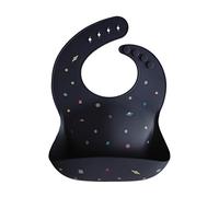 Mushie Baby Silicone Bib | Adjustable Fit Waterproof Bibs | Easy Wipe Baby Feeding Bibs | 4 Adjustable Sizes with Deep Front Pockets | 100% BPA and Phthalate Free (Planets)