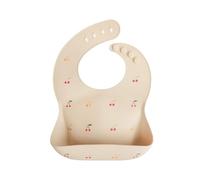mushie Baby Silicone Bib | Adjustable Fit Waterproof Bibs | Easy Wipe Baby Feeding Bibs | 4 Adjustable Sizes with Deep Front Pockets | 100% BPA and Phthalate Free (Cherries)