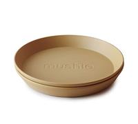 Mushie Dinnerware Plates for Kids | Tableware 1x Set of 2 Plates | Reusable BPA Free | Dishwasher & Microwave Safe Plates | Made in Denmark | Round (Mustard)