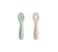 Mushie First Feeding Baby Spoons | BPA-Free Silicone Learning Spoons 2-Pack | Dishwasher Safe Durable Toddler Utensils | Cambridge Blue/Shifting Sand