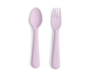 Mushie Fork and Spoon Set for Kids | Flatware Cutlery | 1x Set of Dinnerware Pieces | Reuseable | Dishwasher- and Microwave Safe | Easy for Baby or Child to Hold | Made in Denmark (Soft Lilac)