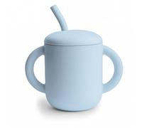 Mushie Silicone Training Cup + Straw | Baby Sippy Cup with Straw 6+ Months First Cup | Capacity: 175 mL | Removable Lid | Material: Food Grade Silicone | Dishwasher & Microwave Safe (Powder Blue)