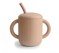 Mushie Silicone Training Cup + Straw | Baby Sippy Cup with Straw 6+ Months First Cup | Capacity: 175 mL | Removable Lid | Material: Food Grade Silicone | Dishwasher & Microwave Safe (Natural)