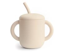 Mushie Silicone Training Cup + Straw | Baby Sippy Cup with Straw 6+ Months First Cup | Capacity: 175 mL | Removable Lid | Material: Food Grade Silicone | Dishwasher & Microwave Safe (Shifting Sand)