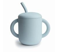 Mushie Silicone Training Cup + Straw | Baby Sippy Cup with Straw 6+ Months First Cup | Capacity: 175 mL | Removable Lid | Material: Food Grade Silicone | Dishwasher & Microwave Safe (Powder Blue)