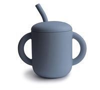 Mushie Silicone Training Cup + Straw | Baby Sippy Cup with Straw 6+ Months First Cup | Capacity: 175 mL | Removable Lid | Material: Food Grade Silicone | Dishwasher & Microwave Safe (Tradewinds)