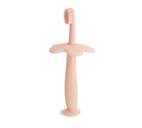 Mushie Silicone Training Toothbrush, for Infants and Toddlers, Suction Base for Easy Storage & Training, Material: Food Grade Silicone, Flower Design (Blush)