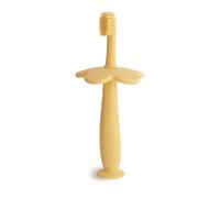 Mushie Silicone Training Toothbrush, for Infants and Toddlers, Suction Base for Easy Storage & Training, Material: Food Grade Silicone, Flower Design (Pale Daffodil)