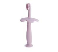 Mushie Silicone Training Toothbrush for Infants & Toddlers | Suction Base for Easy Storage & Training | Food Grade Silicone Flower Design (Soft Lilac)
