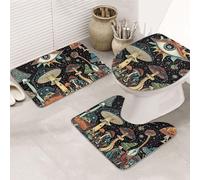 Mushroom Aesthetics Witch Bathroom Rugs Sets 3 Piece, Soft Absorbent Memory Foam Bath Mats And U Shaped Contour Toilet Rug, Home Decoration, Quick Dry
