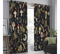Mushroom and Leaf Patterns Blackout Curtains for Bedroom 90 Inch Drop Eyelet Curtains for Living Room Retro Forest Plants Thermal Insulated Window Curtain Panels 2 Panels 55 X 90 Inch