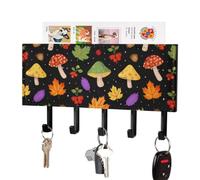 Mushroom Art Wall Mounted Key Hook | Decorative Key Hanger With 5 Hooks Multifunctional Wall Mounted Key Hook For Entrance Hallway Home Decor 7.1 x 4.3 Inches