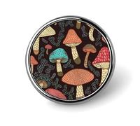 Mushroom Badges Circle with Button Design, Personalized Picture Pin Brooches, Round Badge Holders for Decorate Hat Shirt Clothing Bag Accessories