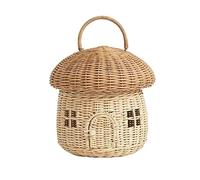Mushroom Basket - Mushroom Rattan Storage Basket with Lid - Small Doll House - Decorative Hand Woven Shelf Organizer Cute Handmade Handcrafted Gifts