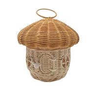 Mushroom Basket - Rattan Storage Lid House Decorative Hand Woven Shelf Organizer Cute Handmade Handcrafted Gifts(C)
