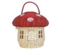 Mushroom Basket - Rattan Storage Lid House Decorative Hand Woven Shelf Organizer Cute Handmade Handcrafted Gifts(B)
