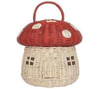 Mushroom Basket With Lid, Mushroom Basket 11 Inch House Shaped with Lid Portable Decorative Rattan with Handle Photography Props for Home Kitchen