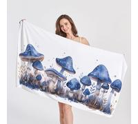 Mushroom Beach Towel, Microfibre Towel, Blue Beach Towels for Kids, Quick Dry & Sand Free & Lightweight & Super Absorbent Towel for Travel, Gym, Bath, Swimming, Beach Blanket, 75 x 150 cm