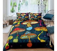 Mushroom Bedding Set Colorful Graffiti Botanical Comforter Cover Kids Boys Girls Psychedelic Mushroom Duvet Cover Boho Tribe Quilt Cover,Room Decor 3Pcs Bedding Double Size