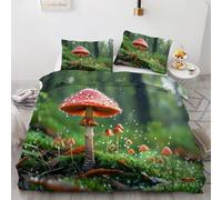 Mushroom Bedding Set King Forest Rural Style 3D Printed Reversible Duvet Cover 2 Pillowcases and Zipper Closure soft Microfiber lightweight Comforter Cover 11yf130