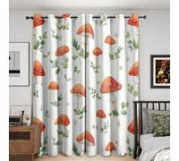 Mushroom Blackout Curtains, 72 Drop, Watercolor Leaves Printed Curtains for Living Room, Bedroom, Eyelet Drapes for Window Home Decor, 66x72 Inch 2 Panels (J-309)