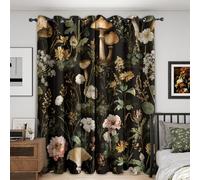 Mushroom Blackout Curtains, 90 Drop, Vintage Floral Botanical Printed Curtains for Living Room, Bedroom, Eyelet Drapes for Window Home Decor, 90x90 Inch 2 Panels (J-210)