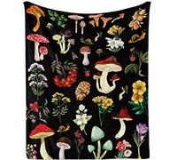 Mushroom Blanket, Colorful Fleece Plants Berry Patterned Throws for Adult, Hippie Vintage Nature Themed Room Decor for Bedroom Aesthetic, Soft Throw Blanket for Sofa Bed All Seasons - 150 × 130 CM