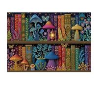 Mushroom Bookshelf Puzzles for Adults 1000 Pieces, Challenging Fantasy Mushroom Library Jigsaw Puzzle with Vintage Books, Glowing Butterflies, Colorful Botanical Aesthetic Art Puzzle