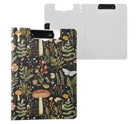 Mushroom Botanical Dragonflies Butterflies Foldable Clipboard with Storage Double Clips Pen Holder Clip Board with Cover Clipboard Folio Binder Office Meeting