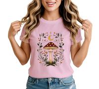 Mushroom Botanical Womens Graphic T-Shirt Forest Fungi Nature Tee Ladies Top Large Light Pink