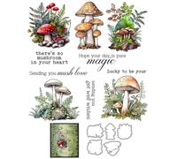 Mushroom Branches Leaves Stamps and Cutting Dies for Card Making DIY Transparent Silicone Clear Stamp and Metal Die Cuts Sets for Scrapbooking Paper Greeting Cards Decor Seals Craft Supplies