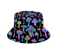 Mushroom Bucket Hat for Women Men Packable Travel Beach Sun Hat Outdoor Rave Accessories Fisherman Cap, Mushrooms Psychedelic Colourful, One Size