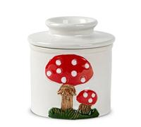 Mushroom Butter Crock For Counter With Water Line Ceramic French Butter Holder White French Butter Dish Butter Keeper Butter Jar Room Temperature Butter Storage Soft Butter