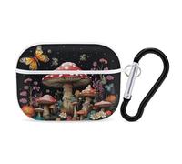 Mushroom Butterfly Airpod Pro Case Cover Wireless Earbuds Case Protective Cover with Keychain Compatible with AirPods 1st & 2nd Generation Full Protective, Front LED Visible White