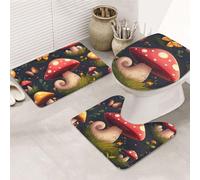 Mushroom Butterfly Bathroom Rugs Sets 3 Piece, Soft Absorbent Memory Foam Bath Mats And U Shaped Contour Toilet Rug, Home Decoration, Quick Dry
