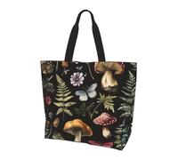 Mushroom Butterfly Tote Bag Women's Shoulder Handbags Forest Flower Leaves Shopping Bags Water-Resistant Large Handbag with Inner Pocket for Work Travel School
