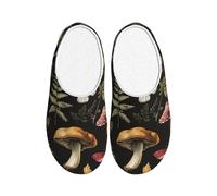 Mushroom Butterfly Women's Slippers Flannel House Slippers for Men Forest Flower Leaves Non-Slip Warm Winter Shoes for Indoor Outdoor UK 4-5